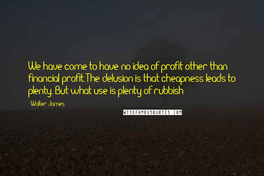 Walter James Quotes: We have come to have no idea of profit other than financial profit. The delusion is that cheapness leads to plenty. But what use is plenty of rubbish?