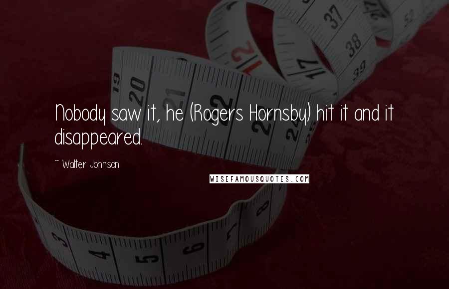 Walter Johnson Quotes: Nobody saw it, he (Rogers Hornsby) hit it and it disappeared.