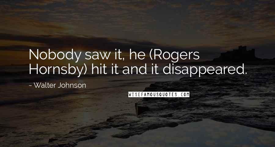 Walter Johnson Quotes: Nobody saw it, he (Rogers Hornsby) hit it and it disappeared.