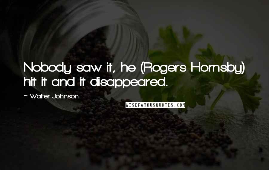Walter Johnson Quotes: Nobody saw it, he (Rogers Hornsby) hit it and it disappeared.