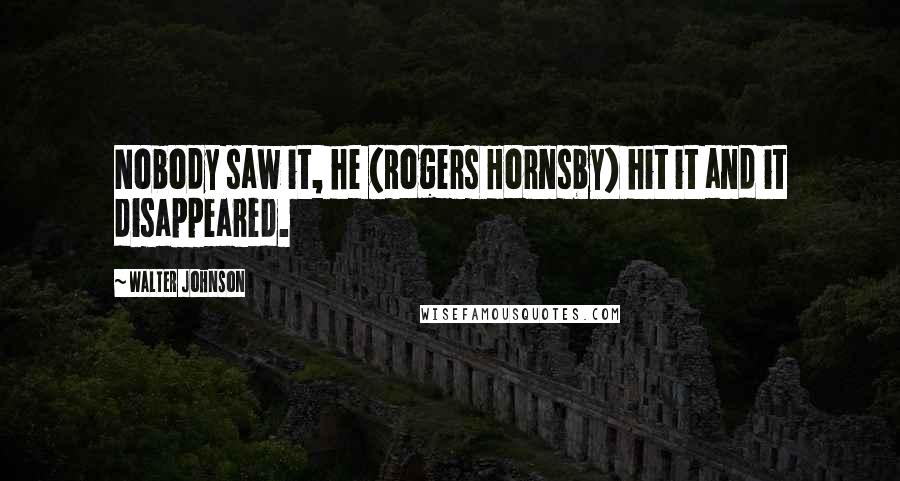 Walter Johnson Quotes: Nobody saw it, he (Rogers Hornsby) hit it and it disappeared.
