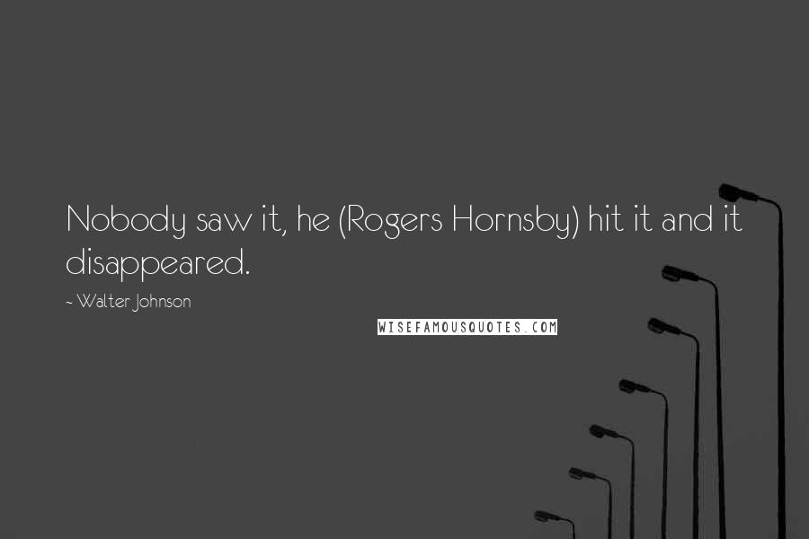 Walter Johnson Quotes: Nobody saw it, he (Rogers Hornsby) hit it and it disappeared.