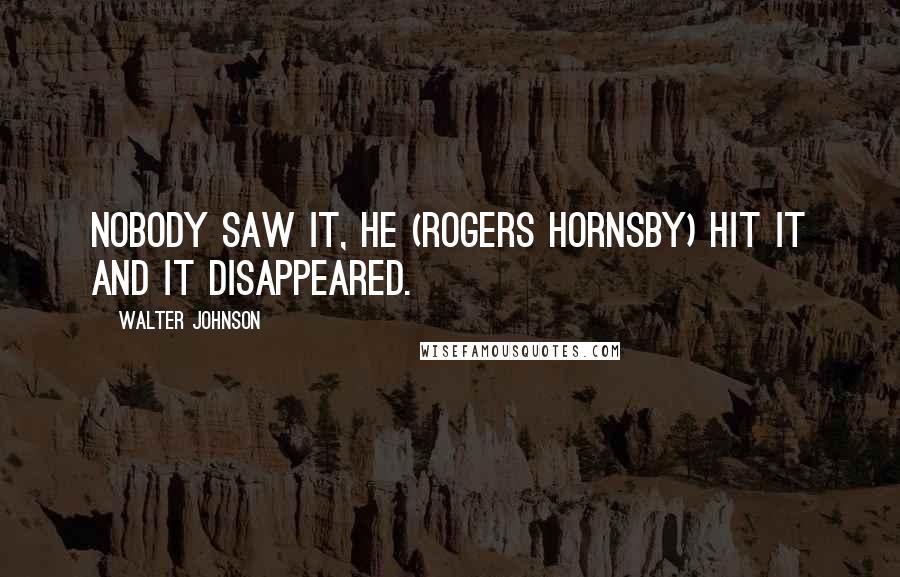 Walter Johnson Quotes: Nobody saw it, he (Rogers Hornsby) hit it and it disappeared.