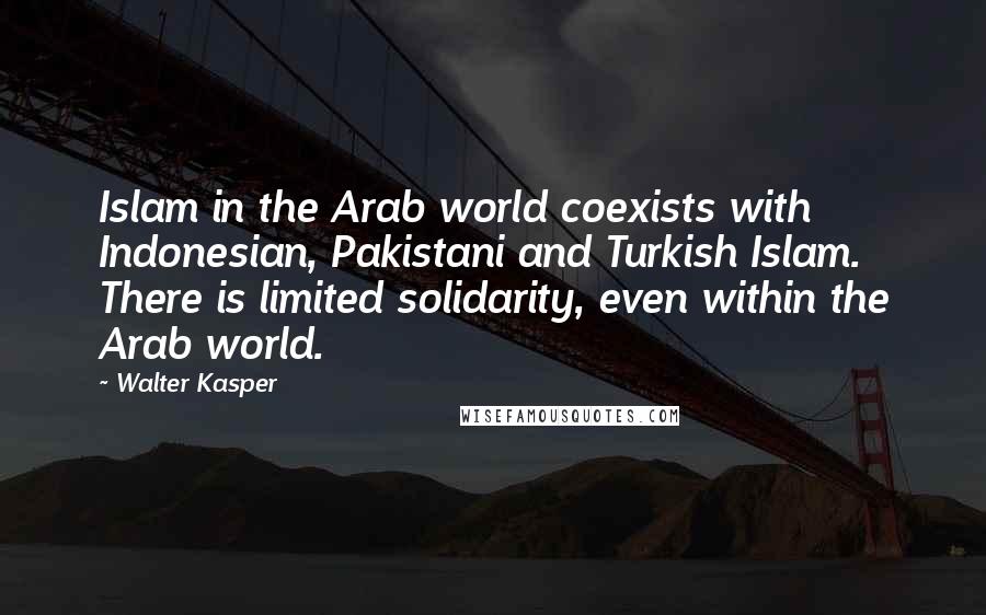 Walter Kasper Quotes: Islam in the Arab world coexists with Indonesian, Pakistani and Turkish Islam. There is limited solidarity, even within the Arab world.