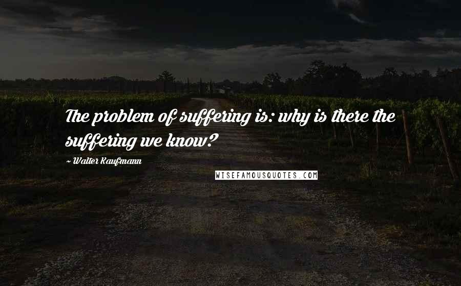 Walter Kaufmann Quotes: The problem of suffering is: why is there the suffering we know?