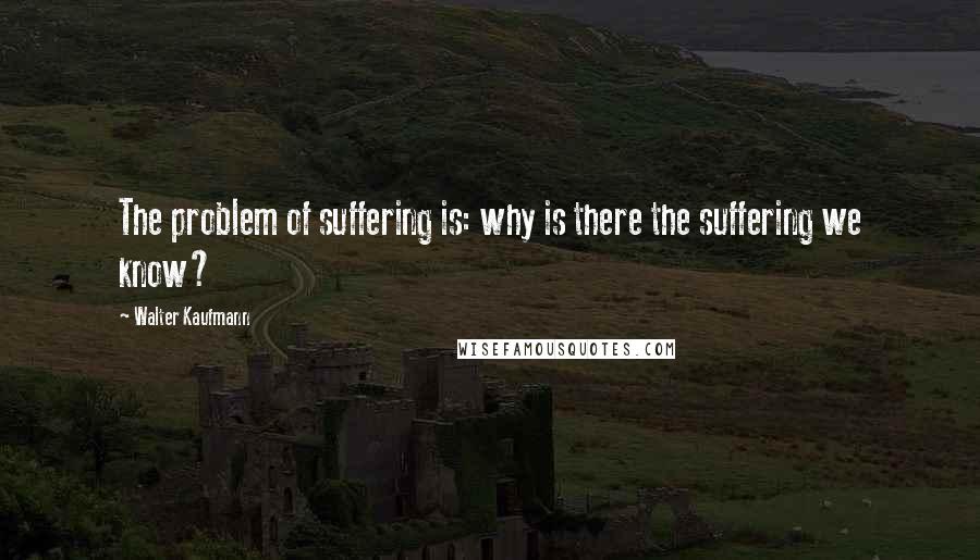 Walter Kaufmann Quotes: The problem of suffering is: why is there the suffering we know?