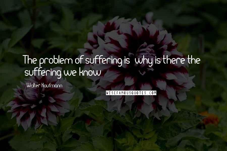 Walter Kaufmann Quotes: The problem of suffering is: why is there the suffering we know?