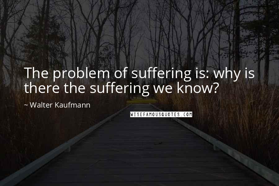 Walter Kaufmann Quotes: The problem of suffering is: why is there the suffering we know?