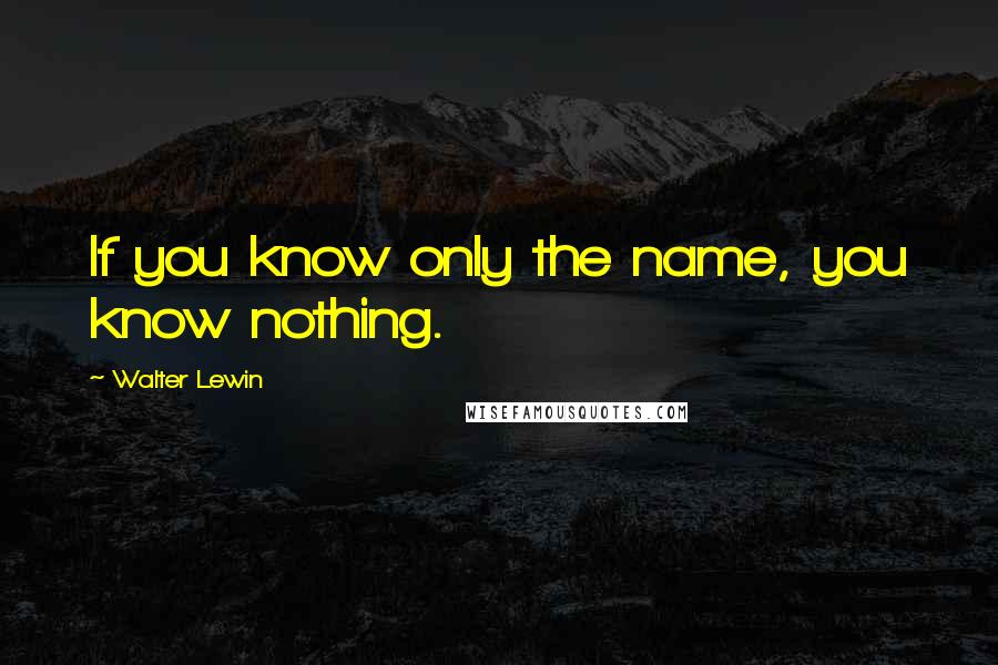 Walter Lewin Quotes: If you know only the name, you know nothing.