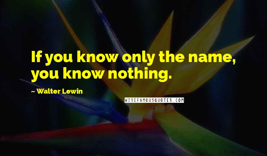 Walter Lewin Quotes: If you know only the name, you know nothing.