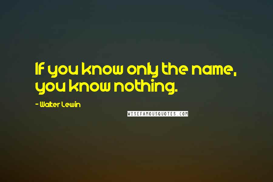 Walter Lewin Quotes: If you know only the name, you know nothing.