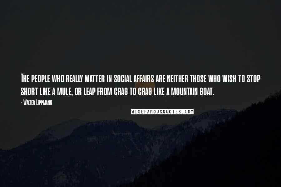 Walter Lippmann Quotes: The people who really matter in social affairs are neither those who wish to stop short like a mule, or leap from crag to crag like a mountain goat.