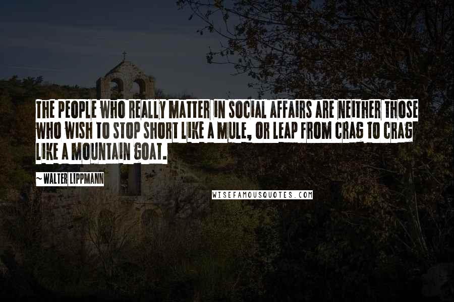 Walter Lippmann Quotes: The people who really matter in social affairs are neither those who wish to stop short like a mule, or leap from crag to crag like a mountain goat.