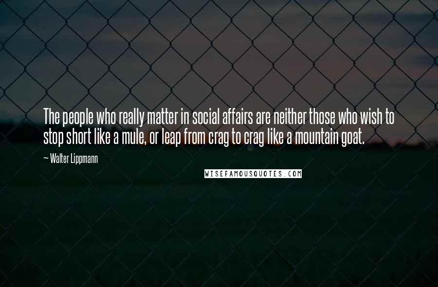 Walter Lippmann Quotes: The people who really matter in social affairs are neither those who wish to stop short like a mule, or leap from crag to crag like a mountain goat.