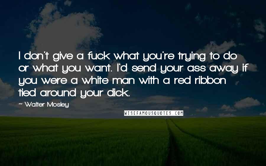 Walter Mosley Quotes: I don't give a fuck what you're trying to do or what you want. I'd send your ass away if you were a white man with a red ribbon tied around your dick.