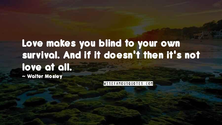 Walter Mosley Quotes: Love makes you blind to your own survival. And if it doesn't then it's not love at all.