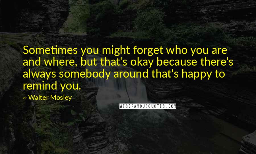 Walter Mosley Quotes: Sometimes you might forget who you are and where, but that's okay because there's always somebody around that's happy to remind you.