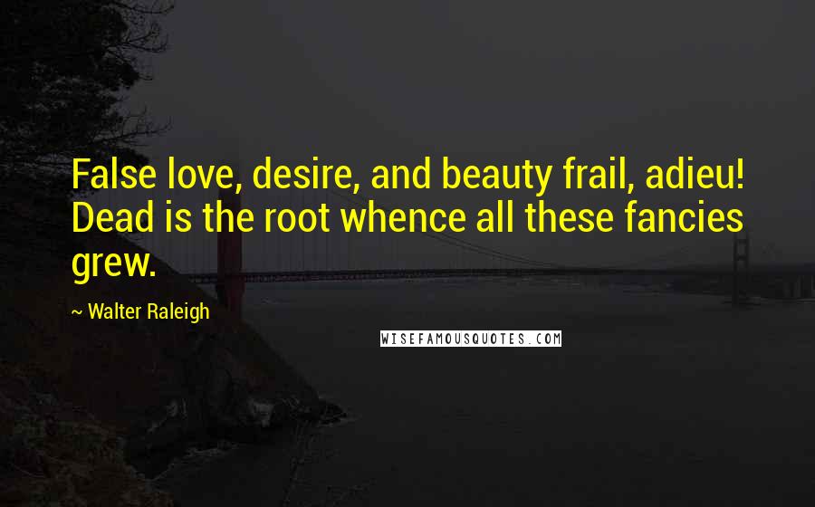 Walter Raleigh Quotes: False love, desire, and beauty frail, adieu! Dead is the root whence all these fancies grew.