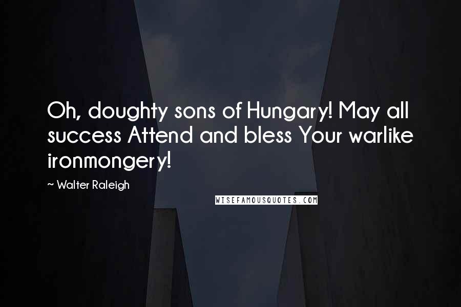 Walter Raleigh Quotes: Oh, doughty sons of Hungary! May all success Attend and bless Your warlike ironmongery!