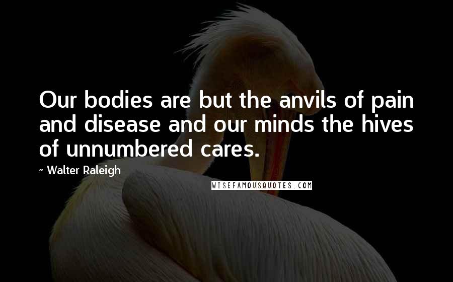Walter Raleigh Quotes: Our bodies are but the anvils of pain and disease and our minds the hives of unnumbered cares.