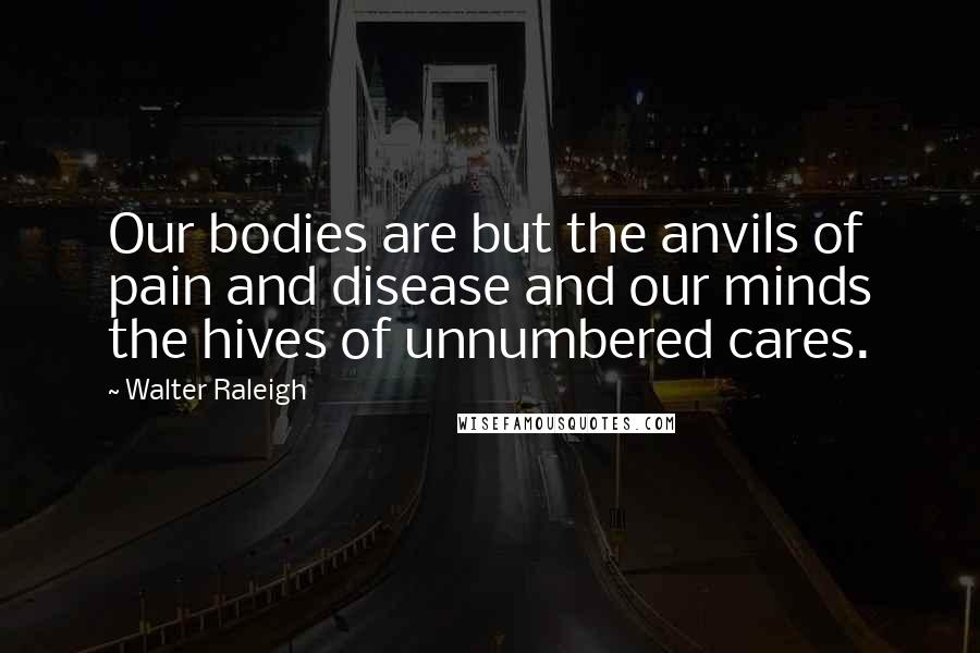 Walter Raleigh Quotes: Our bodies are but the anvils of pain and disease and our minds the hives of unnumbered cares.