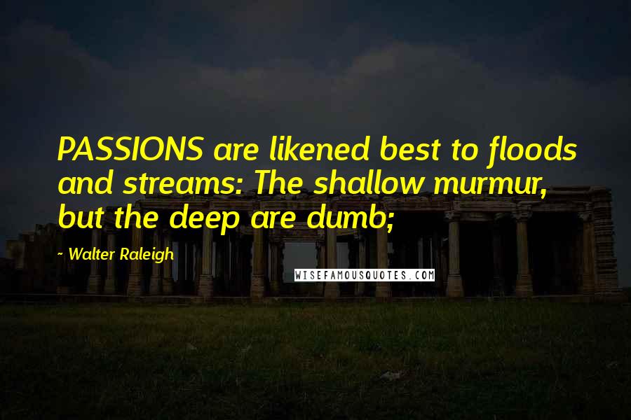 Walter Raleigh Quotes: PASSIONS are likened best to floods and streams: The shallow murmur, but the deep are dumb;