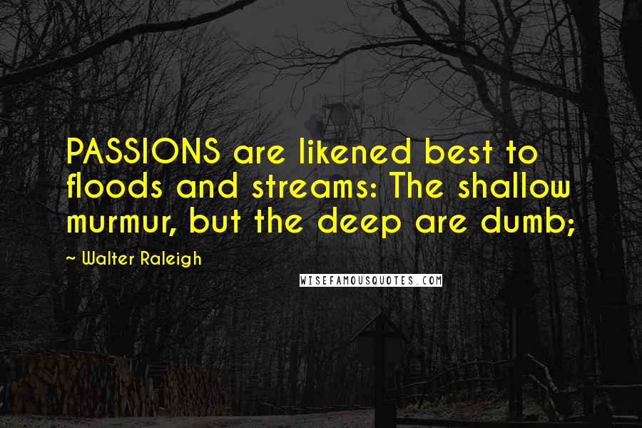 Walter Raleigh Quotes: PASSIONS are likened best to floods and streams: The shallow murmur, but the deep are dumb;