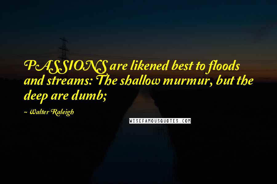 Walter Raleigh Quotes: PASSIONS are likened best to floods and streams: The shallow murmur, but the deep are dumb;