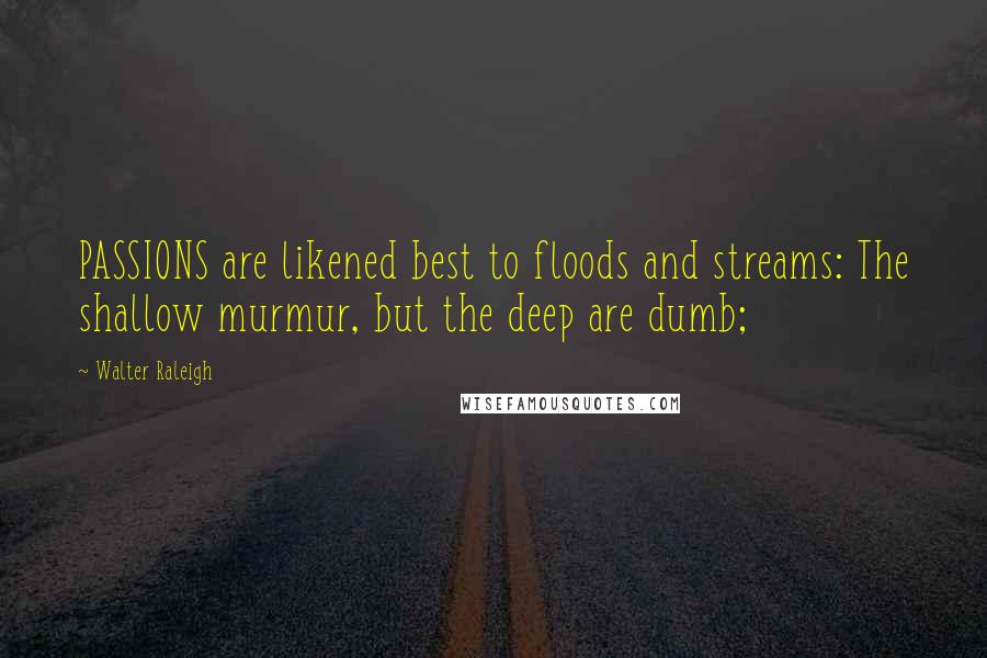 Walter Raleigh Quotes: PASSIONS are likened best to floods and streams: The shallow murmur, but the deep are dumb;