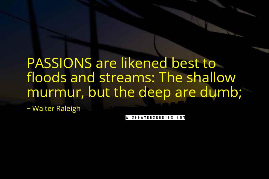 Walter Raleigh Quotes: PASSIONS are likened best to floods and streams: The shallow murmur, but the deep are dumb;