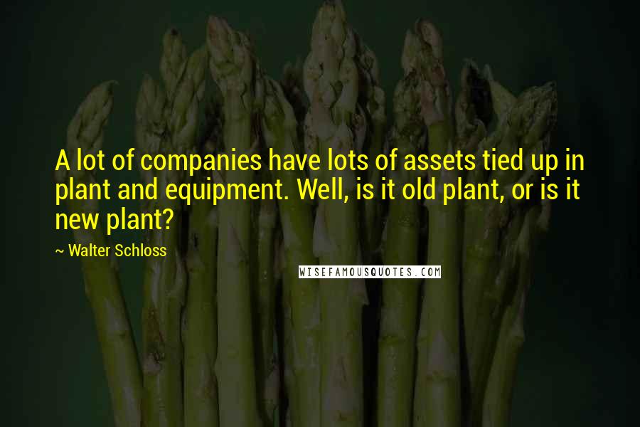 Walter Schloss Quotes: A lot of companies have lots of assets tied up in plant and equipment. Well, is it old plant, or is it new plant?