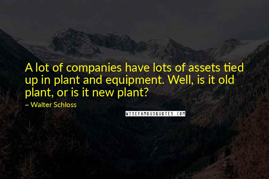 Walter Schloss Quotes: A lot of companies have lots of assets tied up in plant and equipment. Well, is it old plant, or is it new plant?