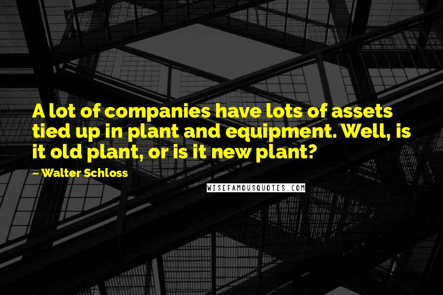 Walter Schloss Quotes: A lot of companies have lots of assets tied up in plant and equipment. Well, is it old plant, or is it new plant?