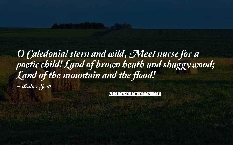 Walter Scott Quotes: O Caledonia! stern and wild, Meet nurse for a poetic child! Land of brown heath and shaggy wood; Land of the mountain and the flood!