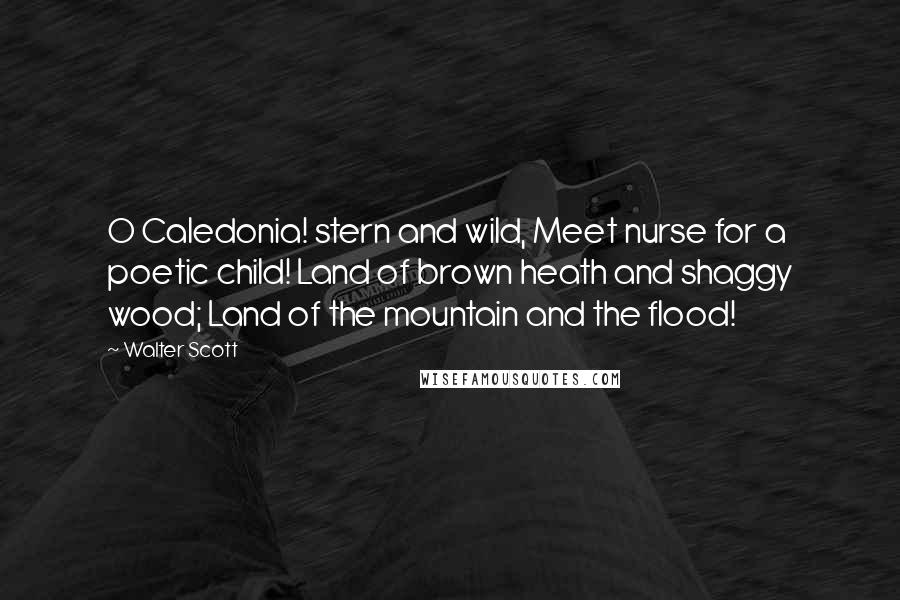 Walter Scott Quotes: O Caledonia! stern and wild, Meet nurse for a poetic child! Land of brown heath and shaggy wood; Land of the mountain and the flood!