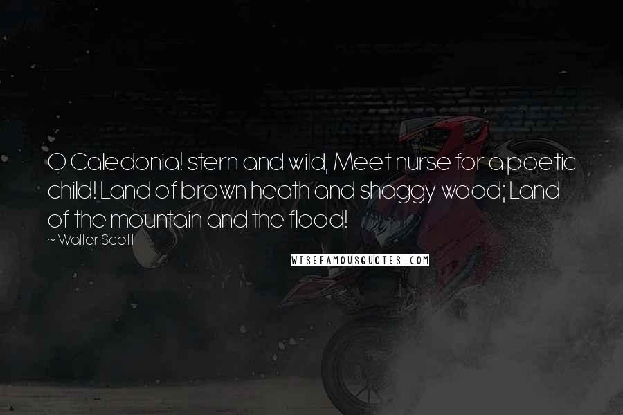 Walter Scott Quotes: O Caledonia! stern and wild, Meet nurse for a poetic child! Land of brown heath and shaggy wood; Land of the mountain and the flood!