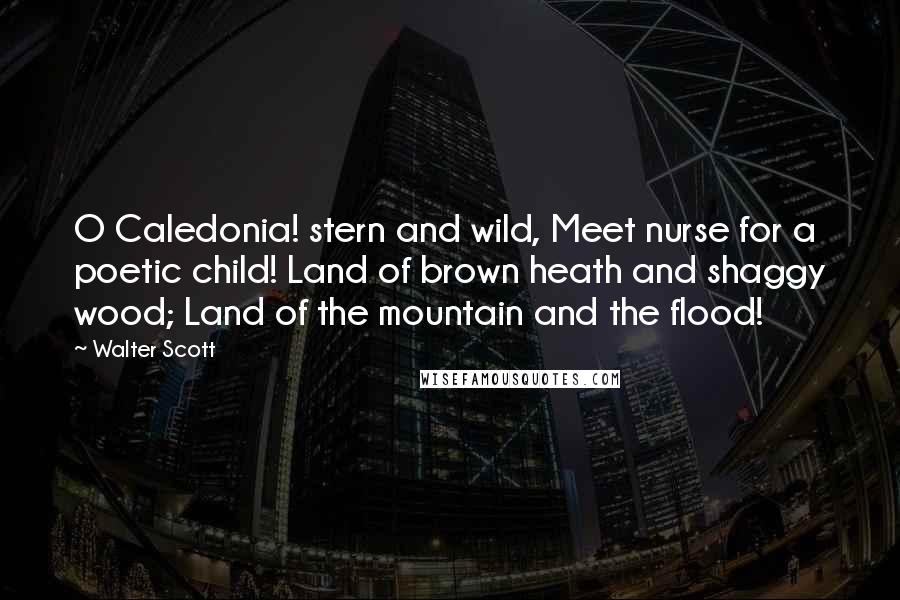 Walter Scott Quotes: O Caledonia! stern and wild, Meet nurse for a poetic child! Land of brown heath and shaggy wood; Land of the mountain and the flood!