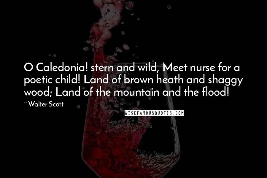 Walter Scott Quotes: O Caledonia! stern and wild, Meet nurse for a poetic child! Land of brown heath and shaggy wood; Land of the mountain and the flood!