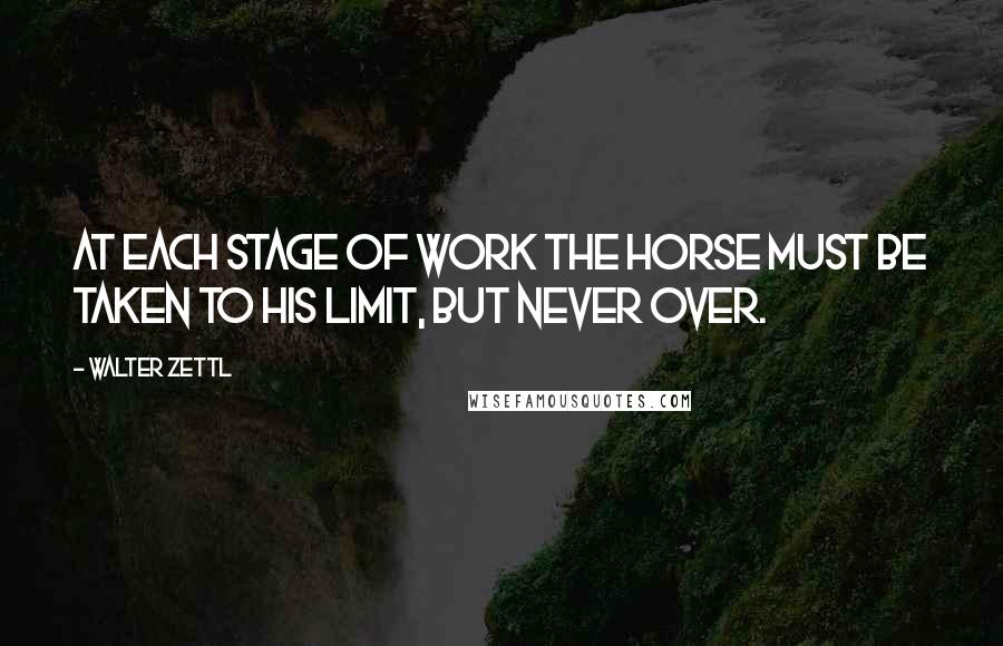 Walter Zettl Quotes: At each stage of work the horse must be taken to his limit, but never over.