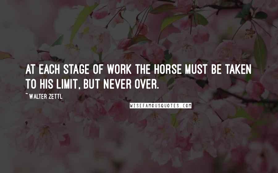 Walter Zettl Quotes: At each stage of work the horse must be taken to his limit, but never over.