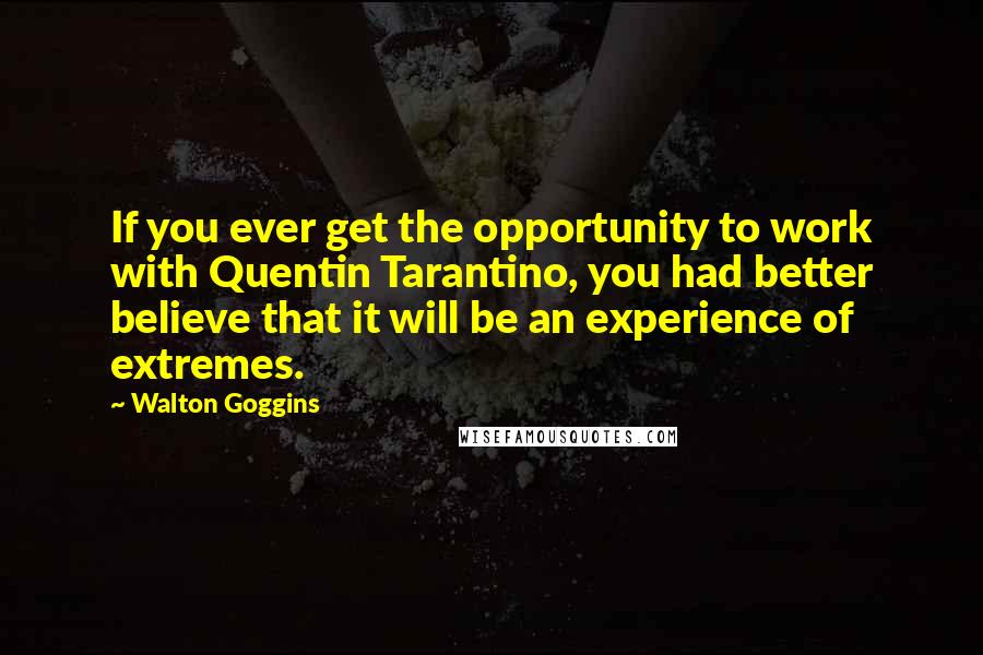 Walton Goggins Quotes: If you ever get the opportunity to work with Quentin Tarantino, you had better believe that it will be an experience of extremes.