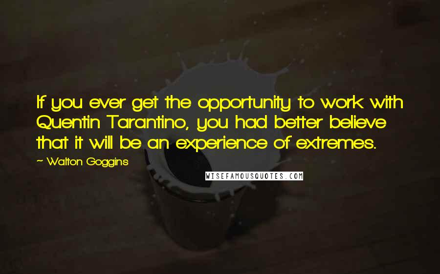 Walton Goggins Quotes: If you ever get the opportunity to work with Quentin Tarantino, you had better believe that it will be an experience of extremes.