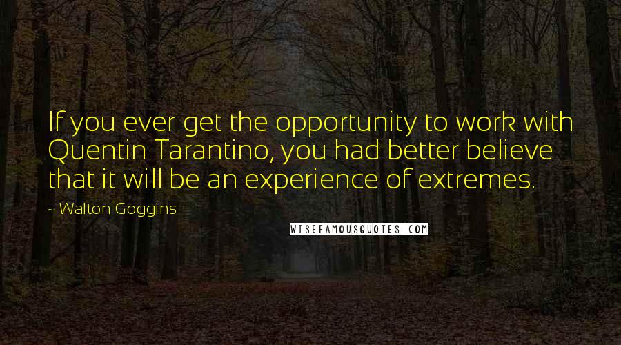 Walton Goggins Quotes: If you ever get the opportunity to work with Quentin Tarantino, you had better believe that it will be an experience of extremes.