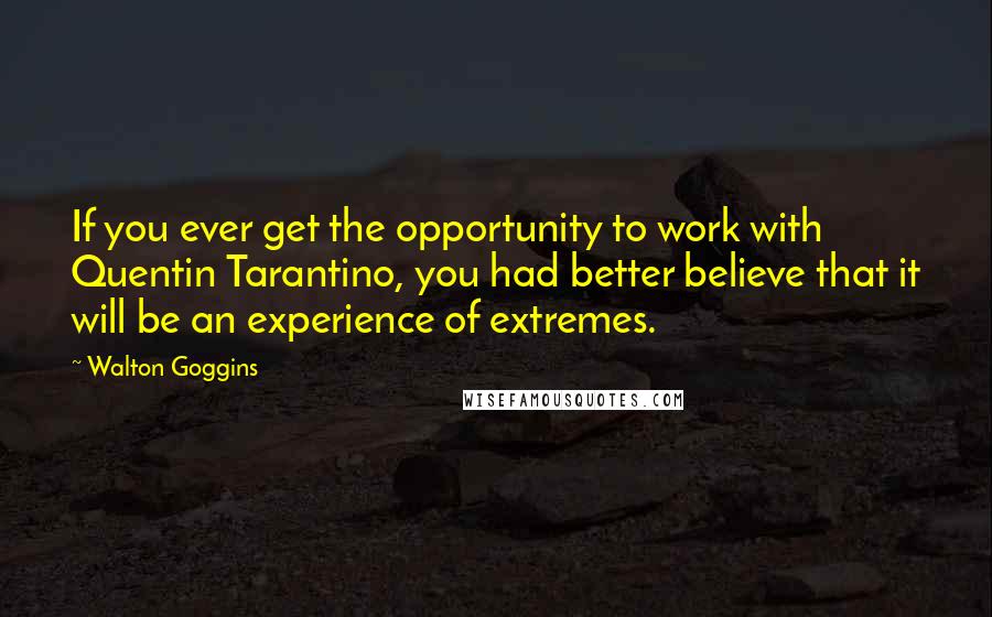 Walton Goggins Quotes: If you ever get the opportunity to work with Quentin Tarantino, you had better believe that it will be an experience of extremes.