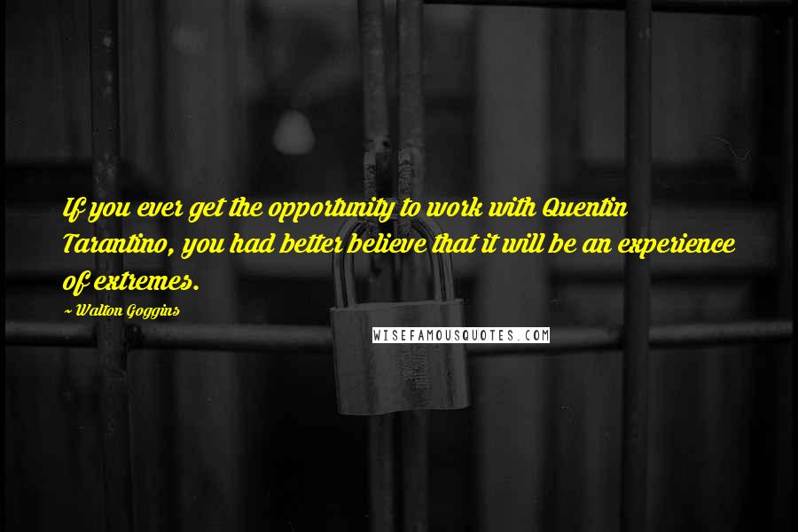 Walton Goggins Quotes: If you ever get the opportunity to work with Quentin Tarantino, you had better believe that it will be an experience of extremes.