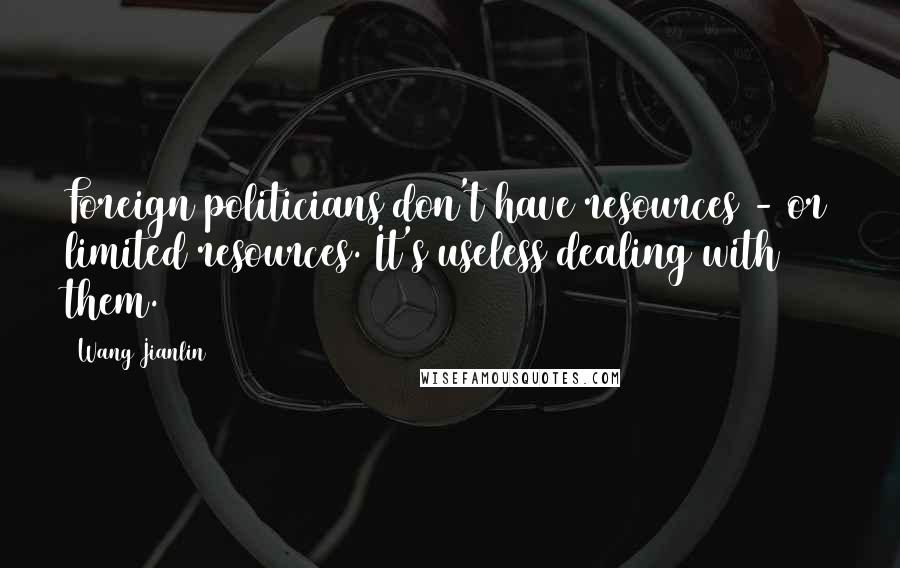Wang Jianlin Quotes: Foreign politicians don't have resources - or limited resources. It's useless dealing with them.