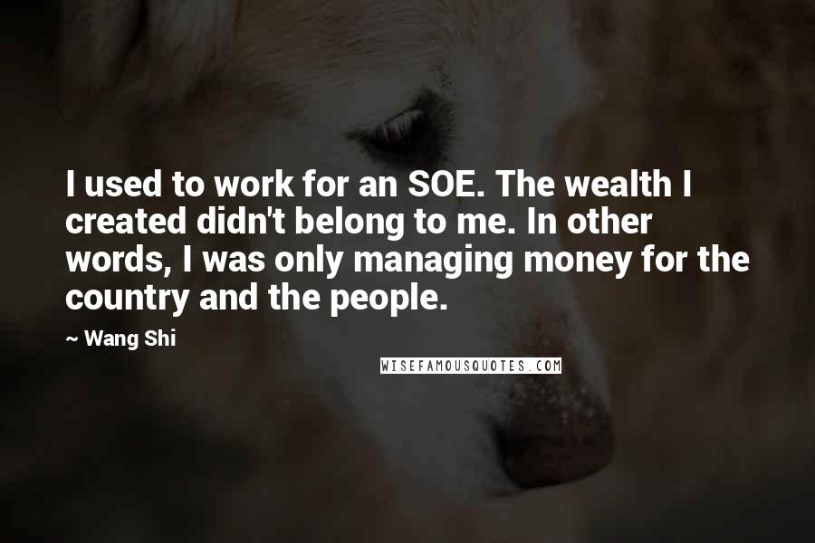 Wang Shi Quotes: I used to work for an SOE. The wealth I created didn't belong to me. In other words, I was only managing money for the country and the people.