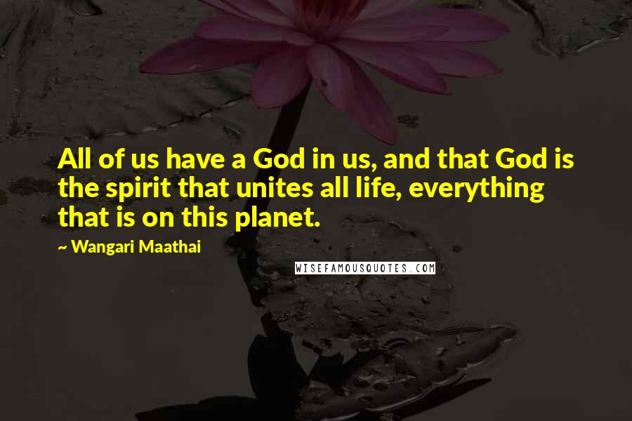 Wangari Maathai Quotes: All of us have a God in us, and that God is the spirit that unites all life, everything that is on this planet.