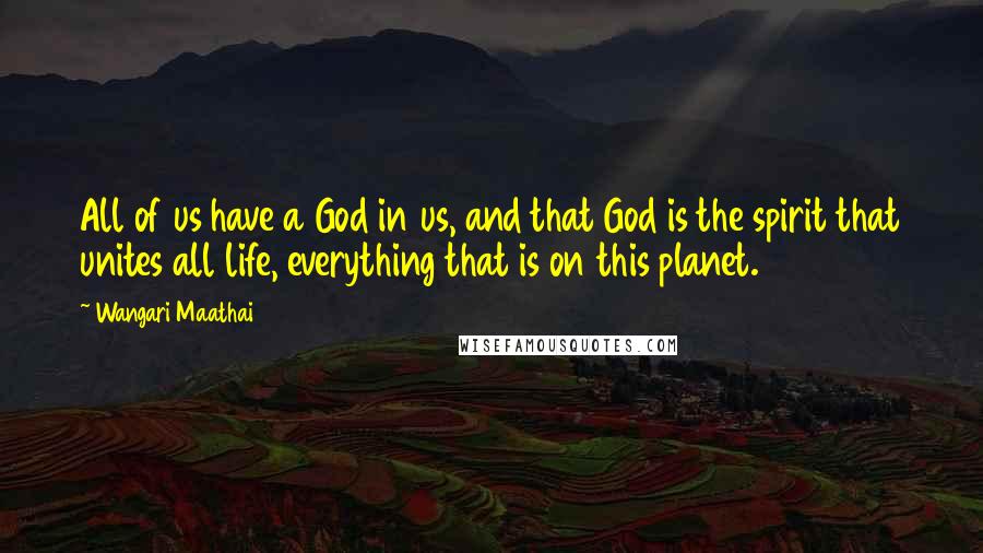 Wangari Maathai Quotes: All of us have a God in us, and that God is the spirit that unites all life, everything that is on this planet.