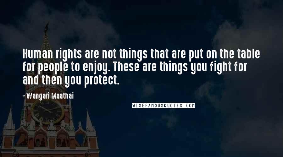 Wangari Maathai Quotes: Human rights are not things that are put on the table for people to enjoy. These are things you fight for and then you protect.